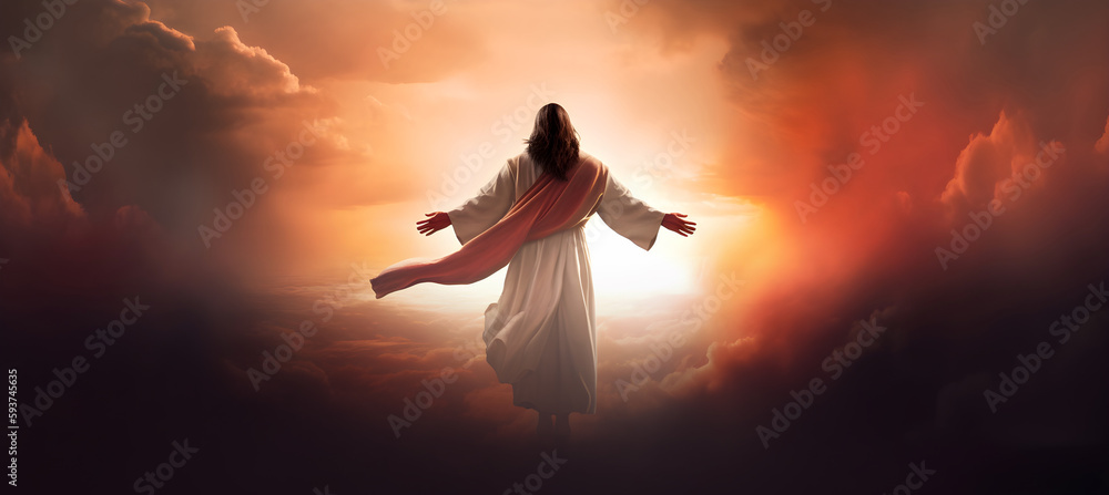 Ascension of Jesus Christ to haven. Generative AI - obrazy, fototapety, plakaty 