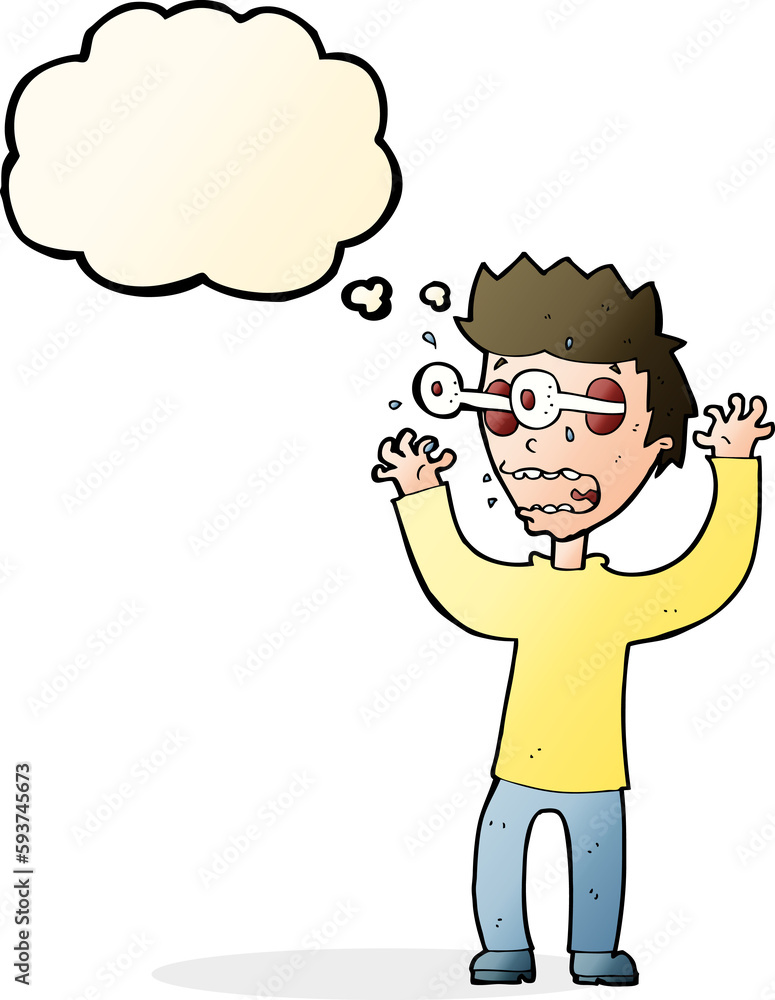 cartoon terrified man with thought bubble cartoon terrified man with thought bubble