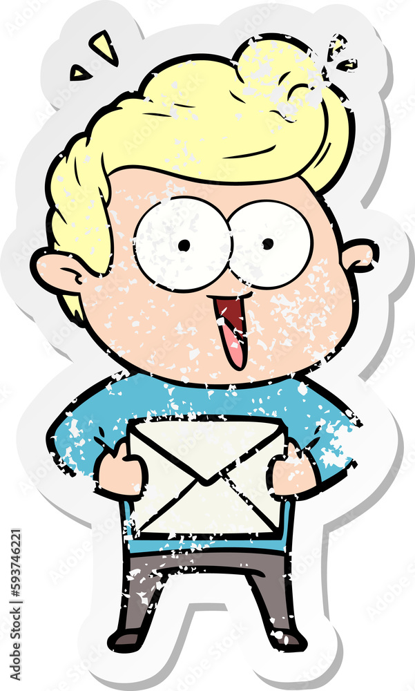 distressed sticker of a cartoon man with envelope