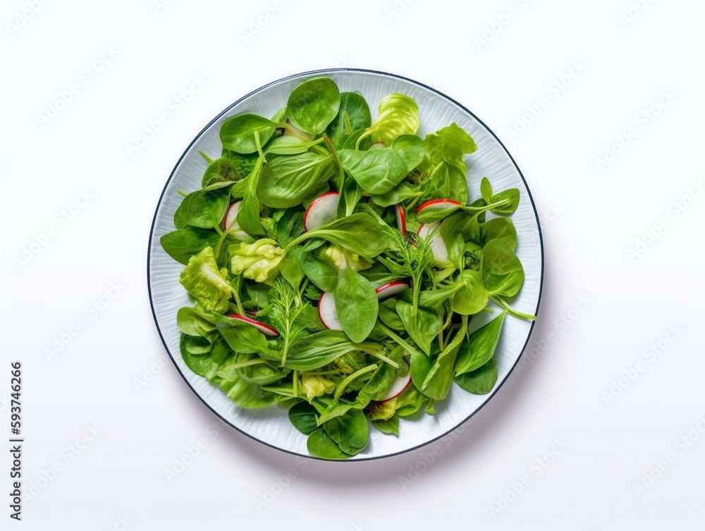 Fresh green salad with radish and arugula on white background Fresh green salad with radish and arugula on white background