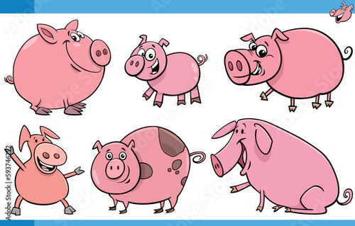 funny cartoon pigs farm animals comic characters set