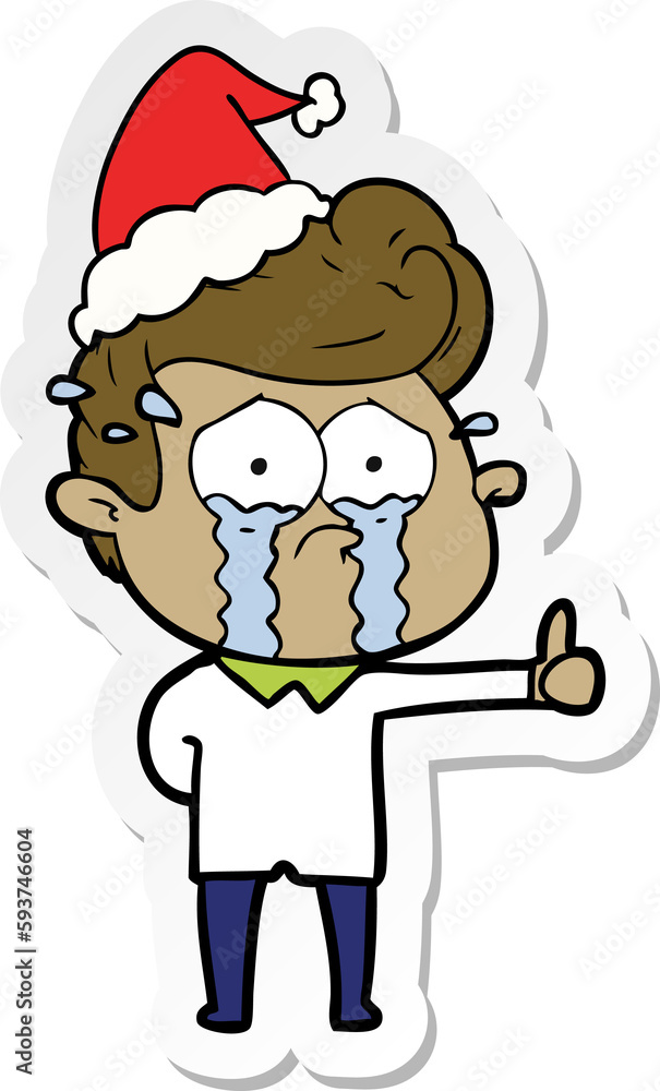 sticker cartoon of a crying man wearing santa hat sticker cartoon of a crying man wearing santa hat