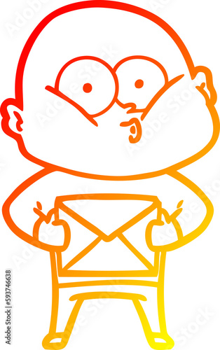 warm gradient line drawing cartoon bald man staring