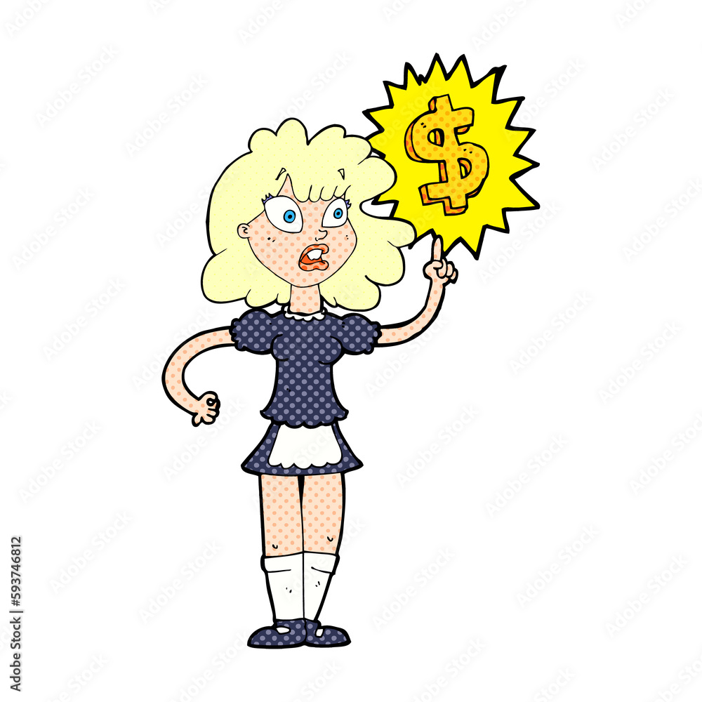 cartoon waitress with money symbol cartoon waitress with money symbol