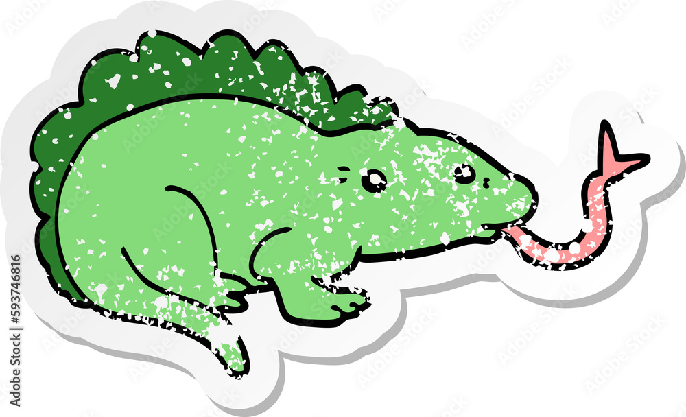 distressed sticker of a cartoon lizard distressed sticker of a cartoon lizard