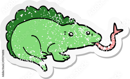 distressed sticker of a cartoon lizard