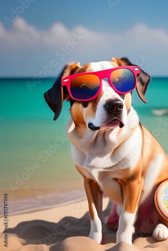 Laid-Back Pooch in Sunglasses - Soaking Up the Sun on a Solo Beach Day © Lucas