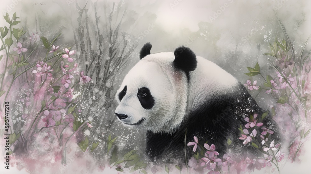 Serene Panda in Garden Watercolor
