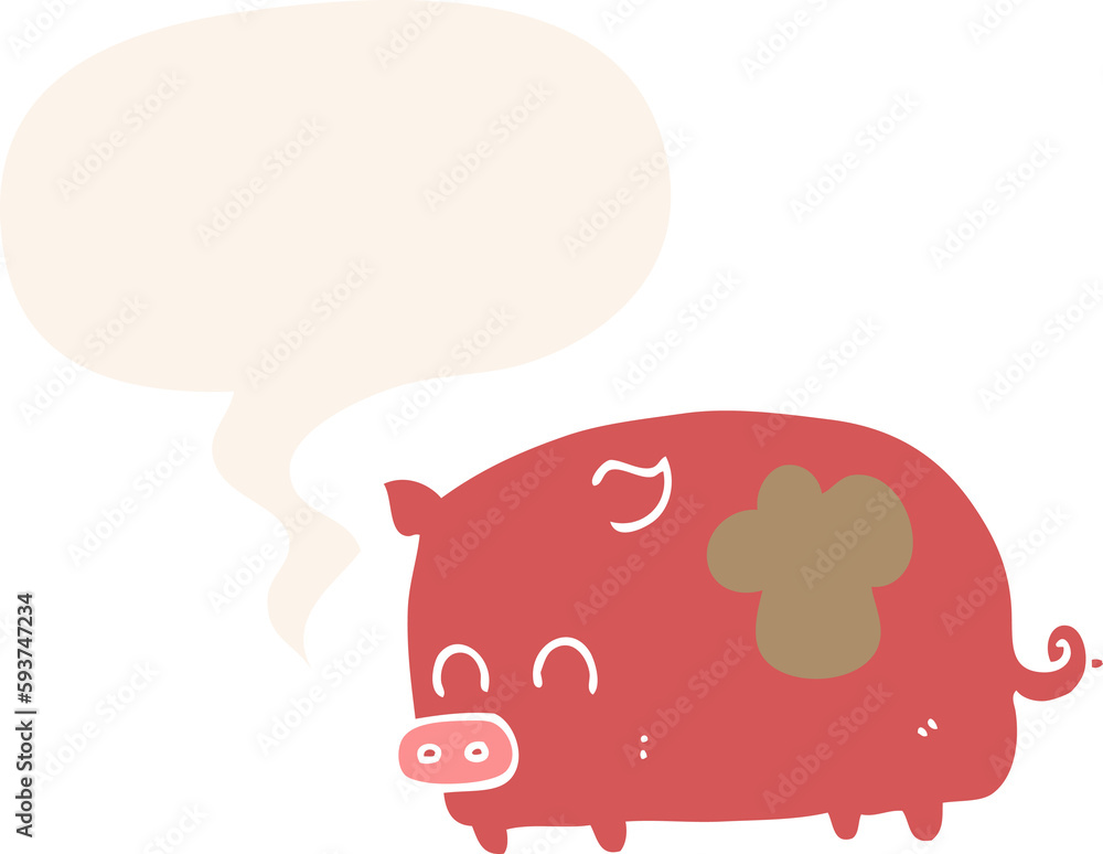 cute cartoon pig and speech bubble in retro style cute cartoon pig and speech bubble in retro style