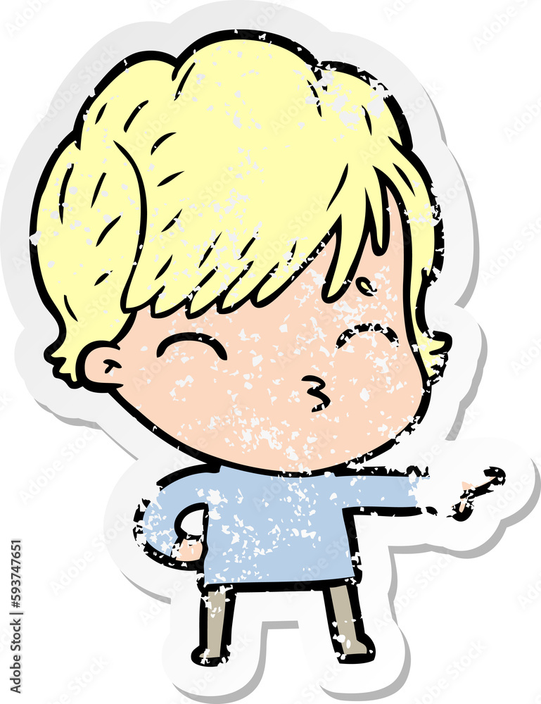 distressed sticker of a cartoon woman thinking distressed sticker of a cartoon woman thinking