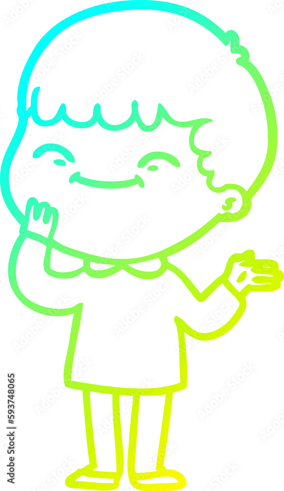 Obraz premium cold gradient line drawing cartoon happy boy