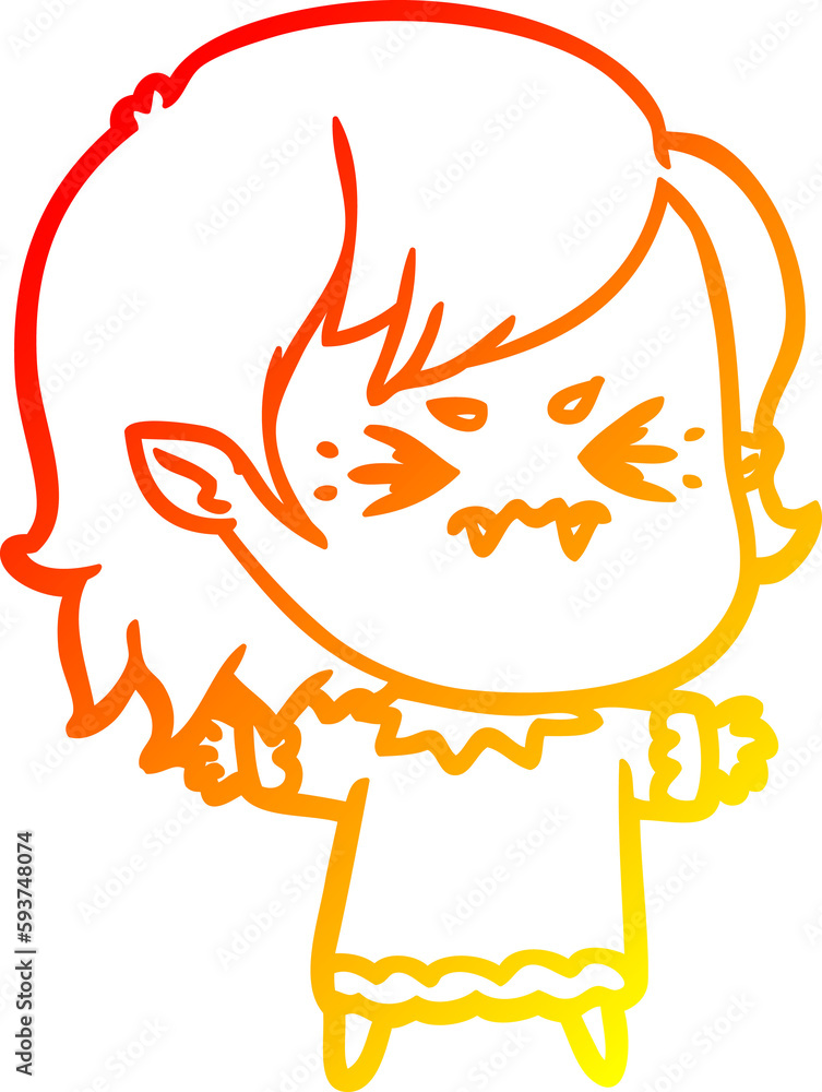 warm gradient line drawing annoyed cartoon vampire girl warm gradient line drawing annoyed cartoon vampire girl