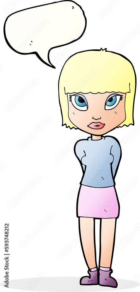 cartoon woman standing with speech bubble cartoon woman standing with speech bubble
