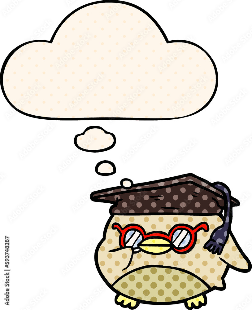 cartoon clever bird and thought bubble in comic book style cartoon clever bird and thought bubble in comic book style