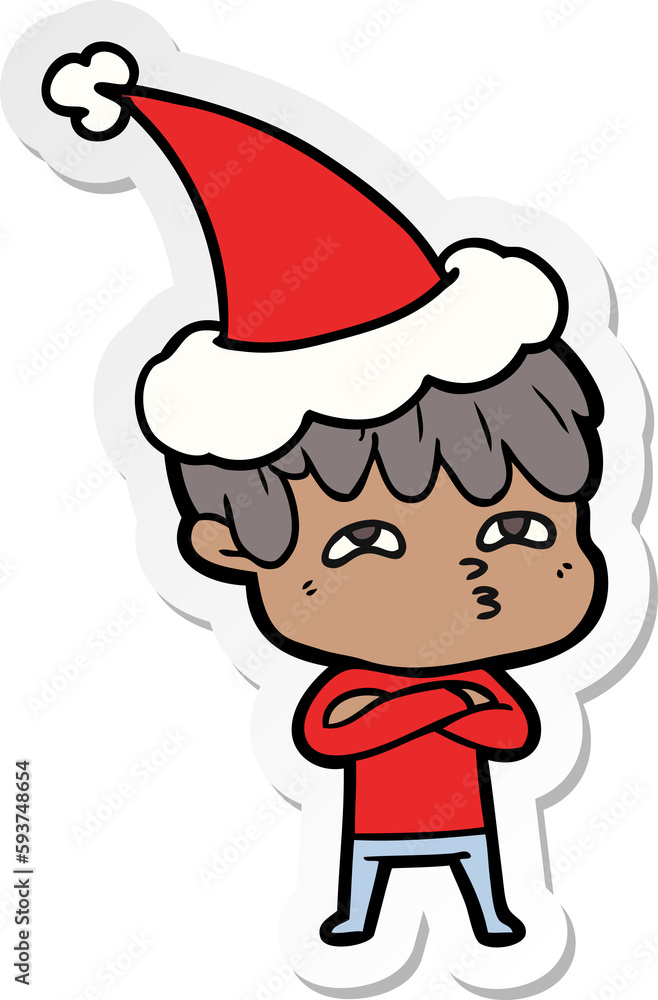 sticker cartoon of a curious man wearing santa hat sticker cartoon of a curious man wearing santa hat