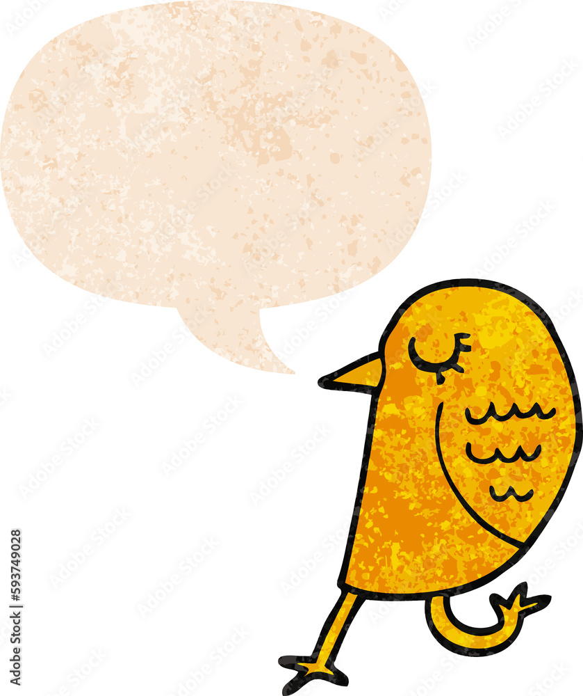 cartoon bird and speech bubble in retro textured style cartoon bird and speech bubble in retro textured style