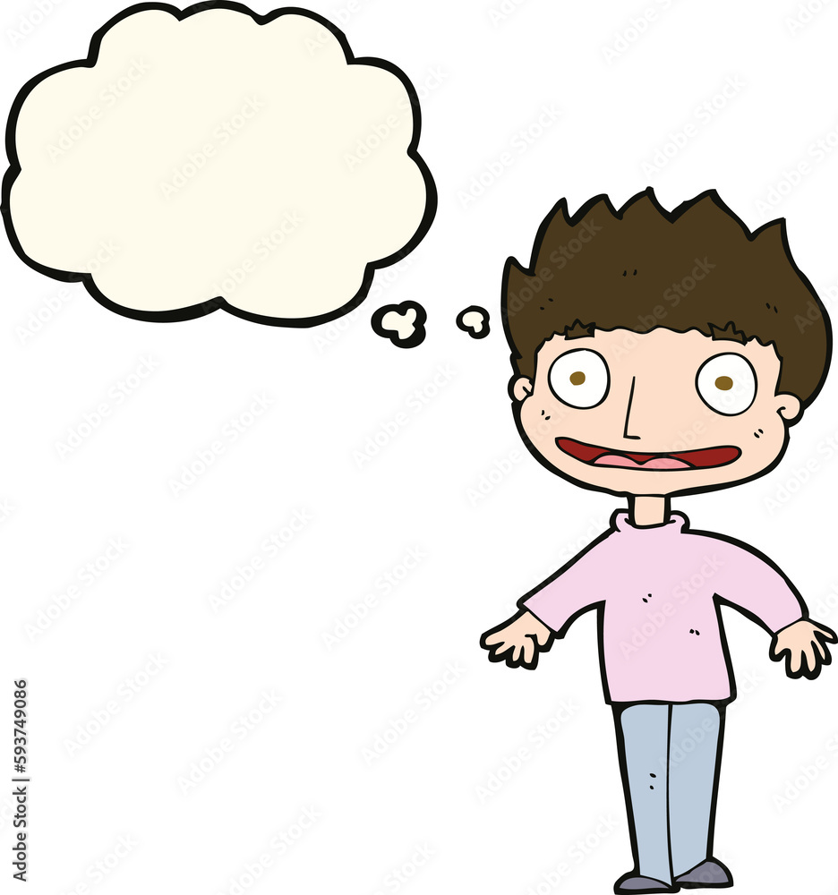 cartoon excited boy with thought bubble cartoon excited boy with thought bubble