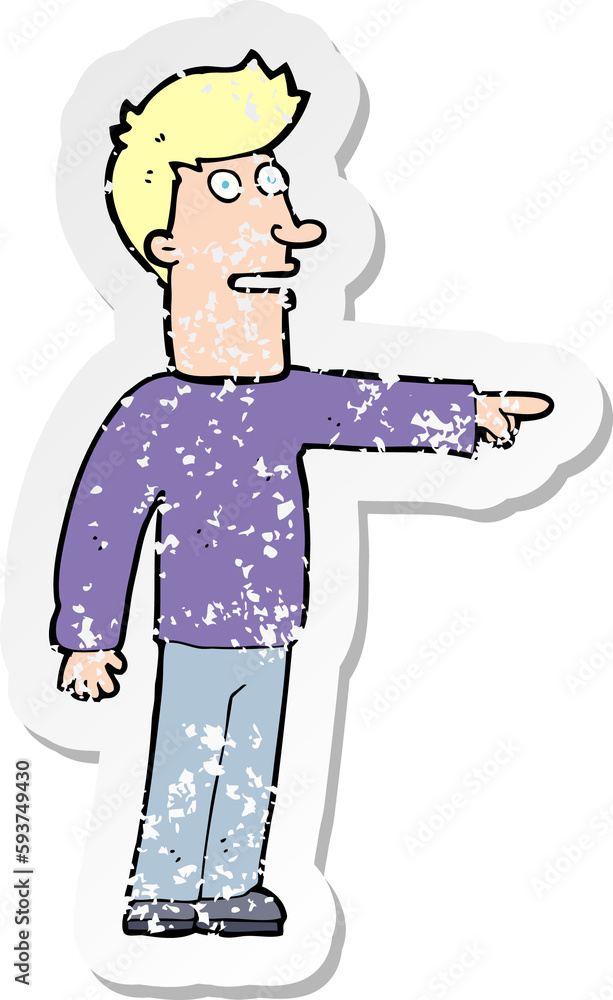 retro distressed sticker of a cartoon man pointing retro distressed sticker of a cartoon man pointing