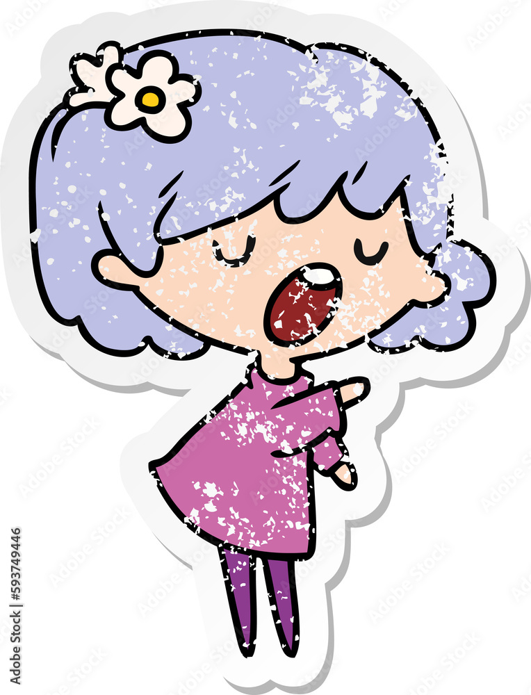 distressed sticker cartoon of a cute kawaii girl distressed sticker cartoon of a cute kawaii girl