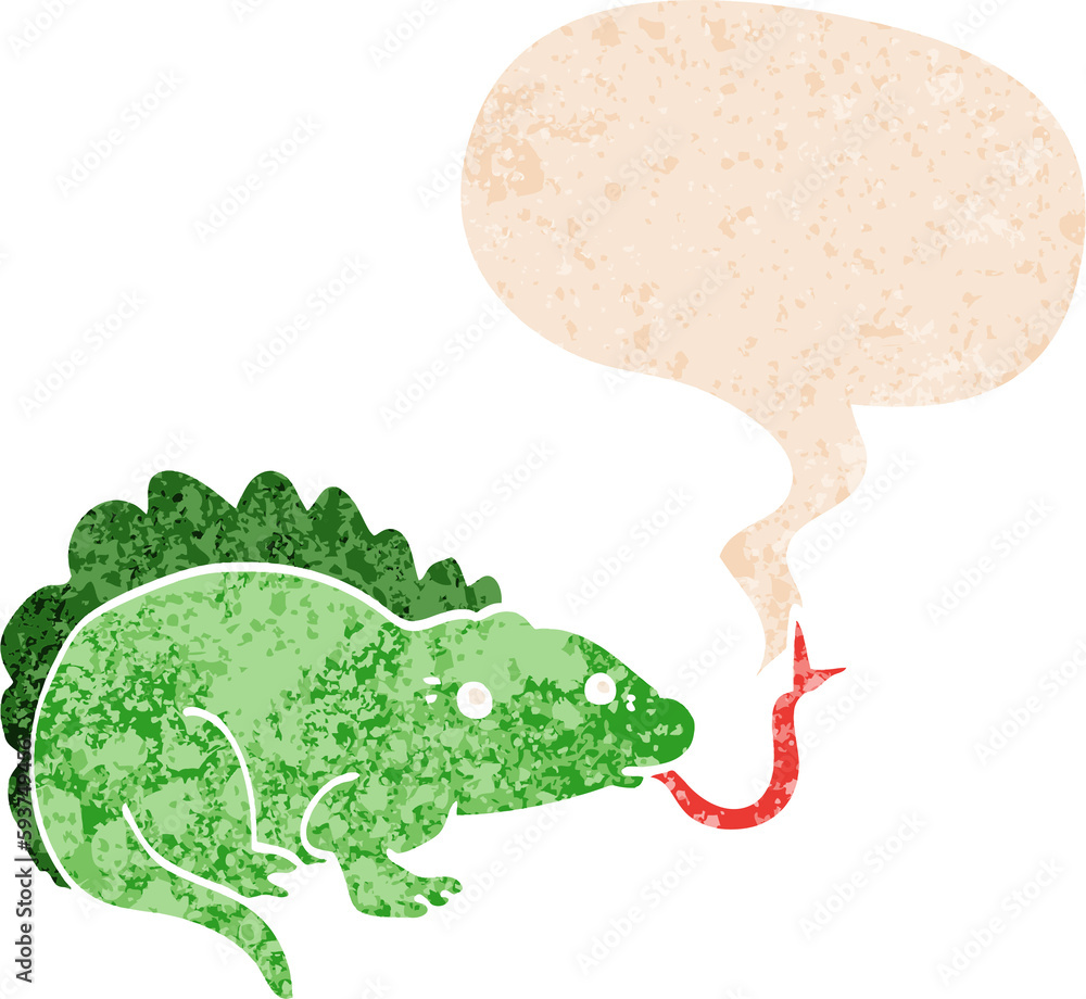 cartoon lizard and speech bubble in retro textured style cartoon lizard and speech bubble in retro textured style