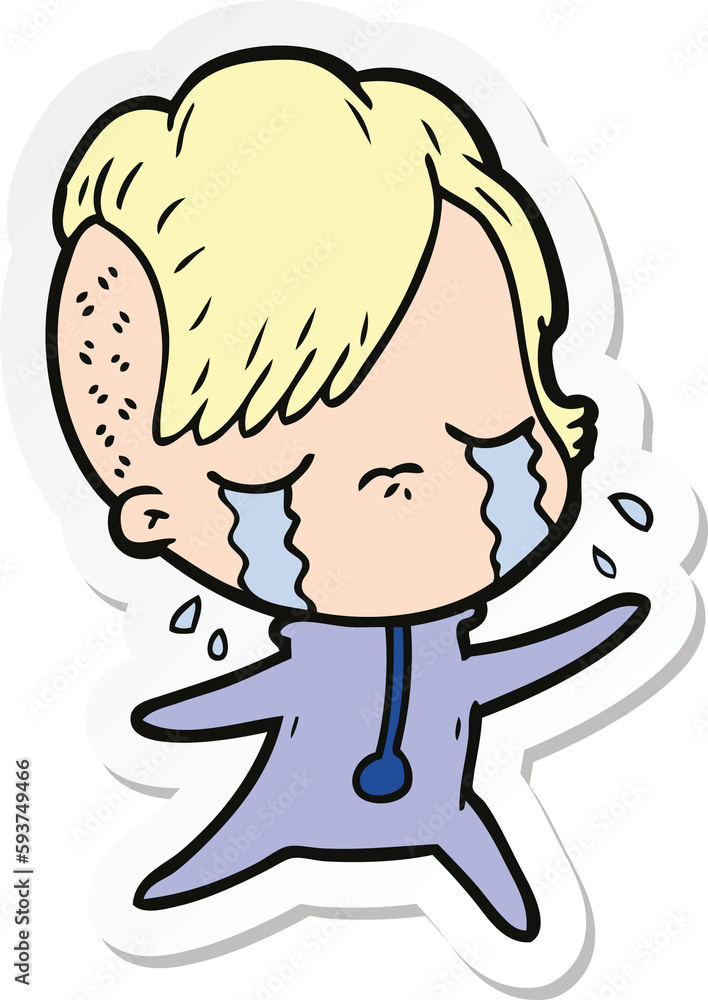 sticker of a cartoon crying girl wearing space clothes sticker of a cartoon crying girl wearing space clothes