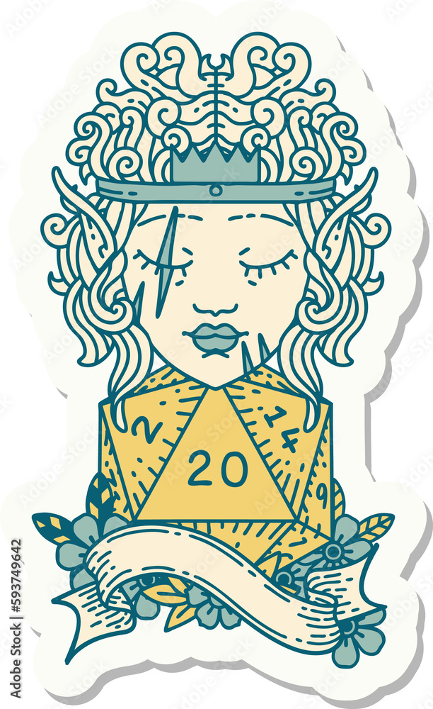elf barbarian character with natural twenty dice roll sticker elf barbarian character with natural twenty dice roll sticker