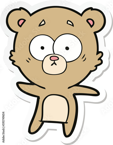 sticker of a anxious bear cartoon