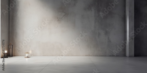 Concrete wall and floor background for product display or mock up, three dimensional showroom. Background. Mockup. Generative AI. Abstract white interior of an empty room with concrete walls © Ruslan Shevchenko