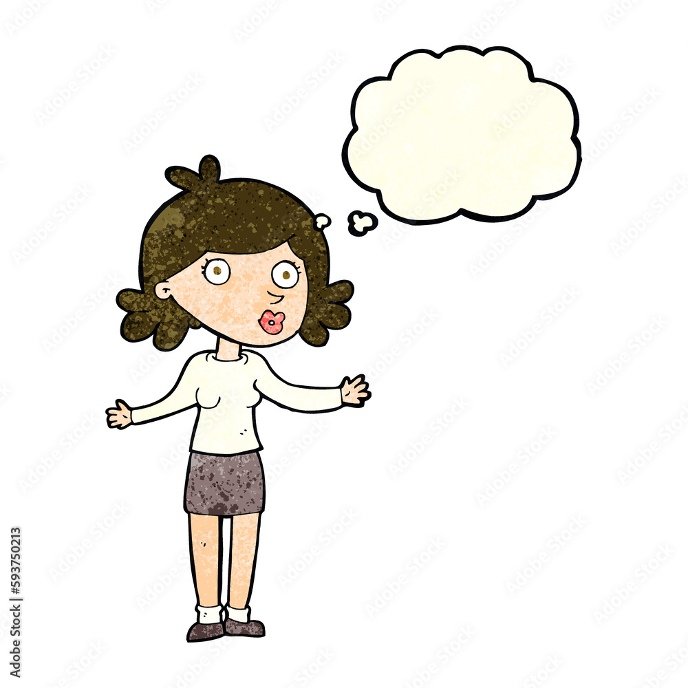 cartoon confused woman with thought bubble cartoon confused woman with thought bubble