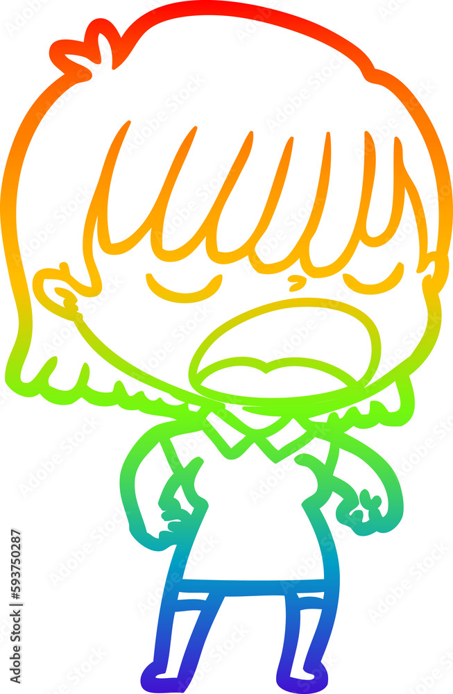rainbow gradient line drawing cartoon woman talking loudly rainbow gradient line drawing cartoon woman talking loudly
