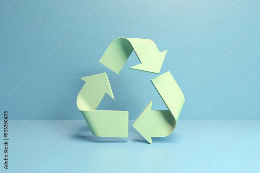 Green recycling arrow symbol on blue background. Generative AI illustration Green recycling arrow symbol on blue background. Generative AI illustration