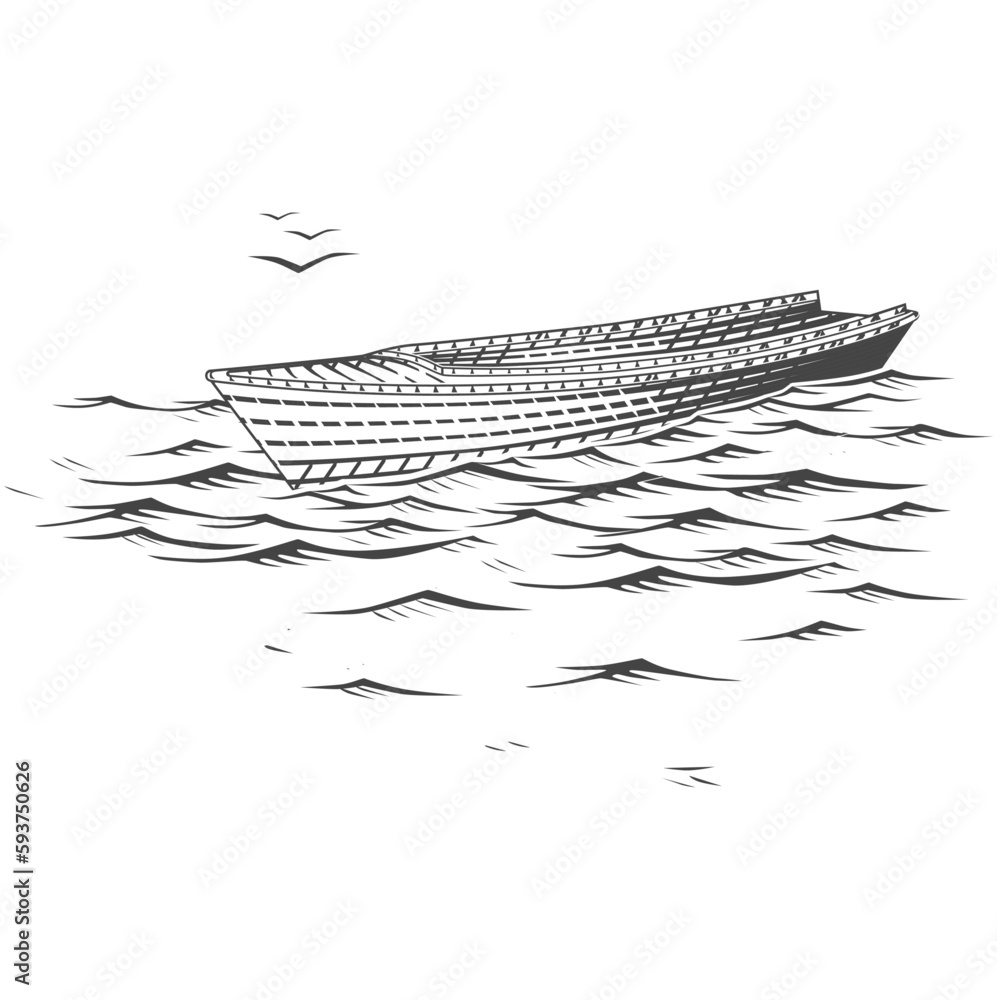 ilustracion bote engraved