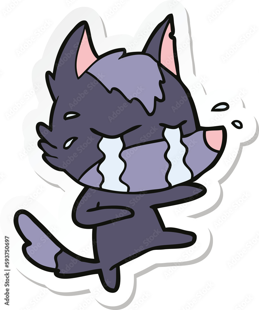 sticker of a cartoon crying wolf sticker of a cartoon crying wolf