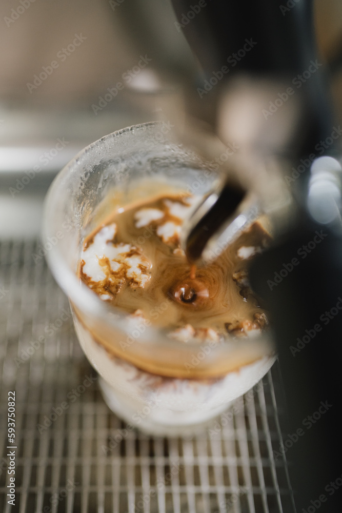 Dirty coffee by the espresso machine Dirty coffee by the espresso machine