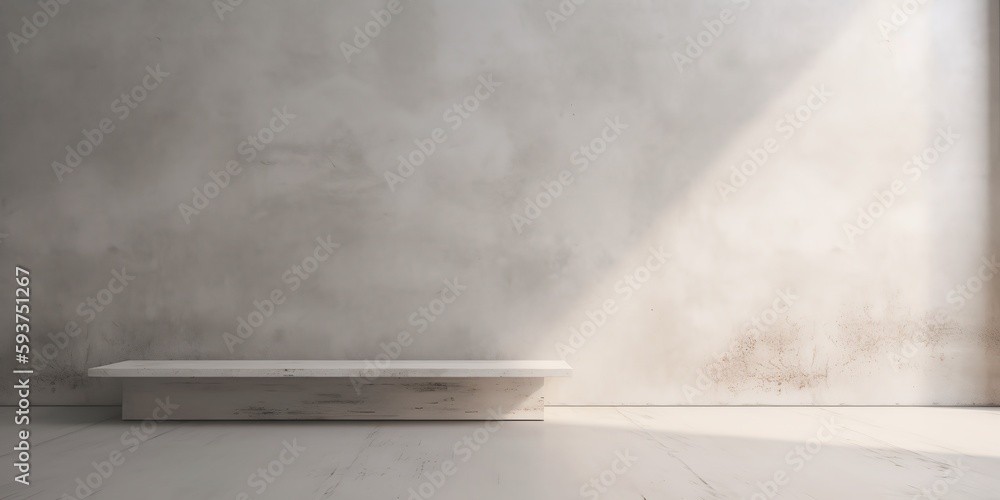 Concrete wall and floor background for product display or mock up, three dimensional showroom. Background. Mockup. Generative AI. Abstract white interior of an empty room with concrete walls Concrete wall and floor background for product display or mock up, three dimensional showroom. Background. Mockup. Generative AI. Abstract white interior of an empty room with concrete walls