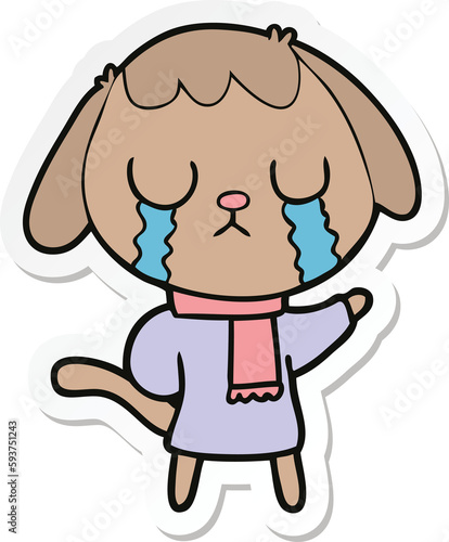 sticker of a cute cartoon dog crying