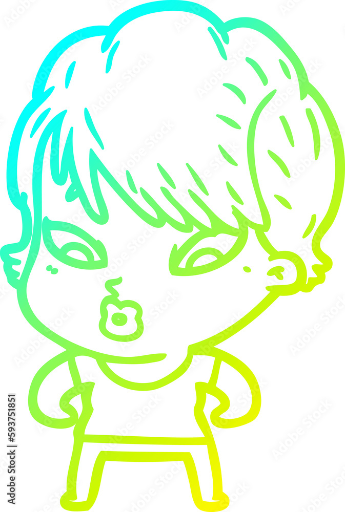 cold gradient line drawing cartoon woman cold gradient line drawing cartoon woman