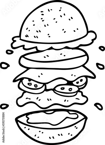 line drawing cartoon huge burger