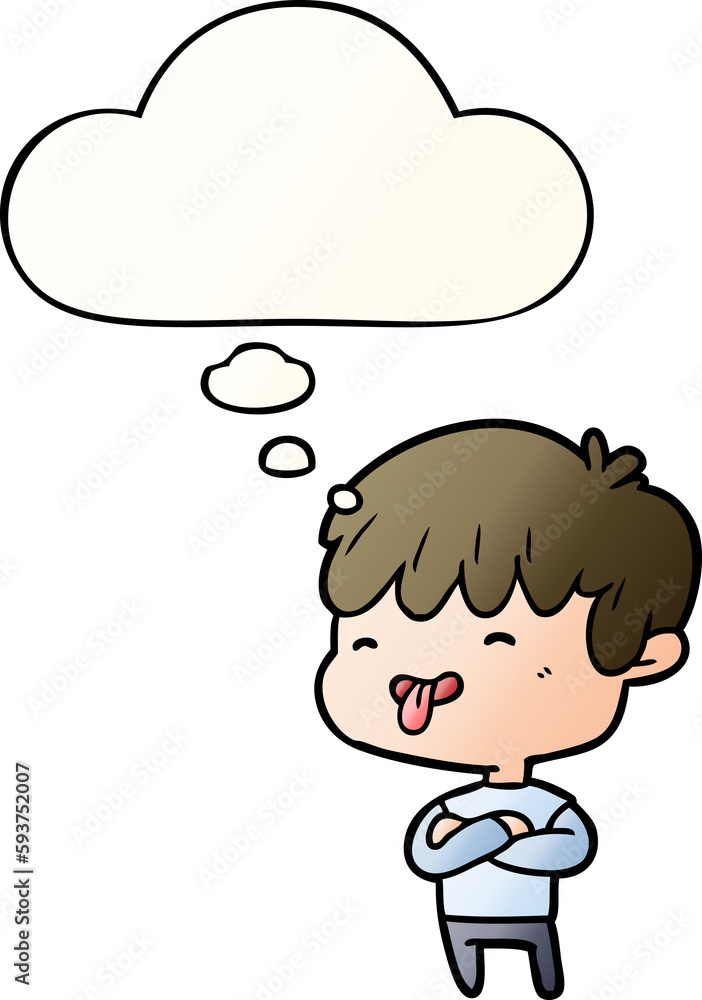 cartoon boy sticking out tongue and thought bubble in smooth gradient style cartoon boy sticking out tongue and thought bubble in smooth gradient style