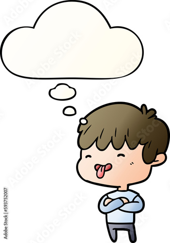 cartoon boy sticking out tongue and thought bubble in smooth gradient style