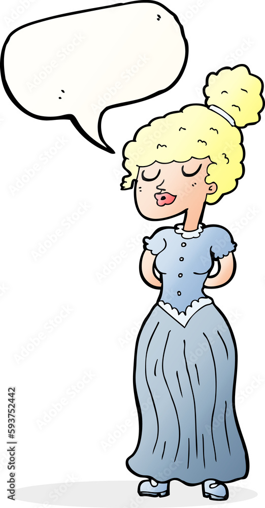 cartoon pretty victorian woman with speech bubble cartoon pretty victorian woman with speech bubble