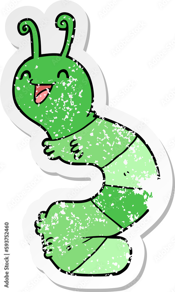 distressed sticker of a cartoon happy caterpillar distressed sticker of a cartoon happy caterpillar