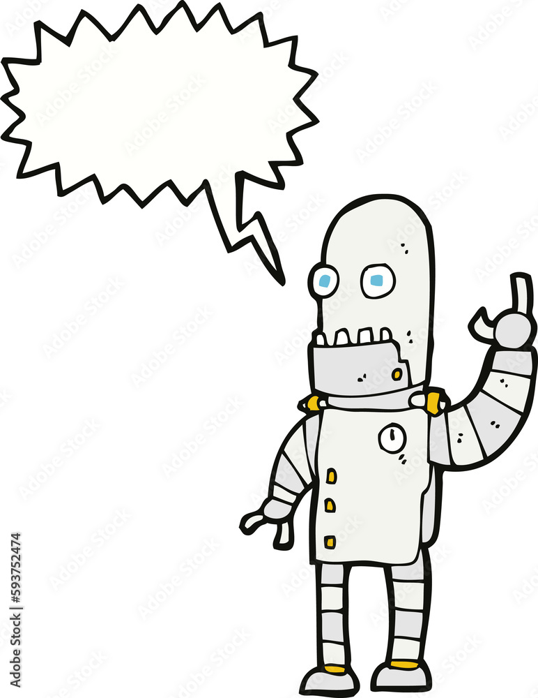 cartoon waving robot with speech bubble cartoon waving robot with speech bubble