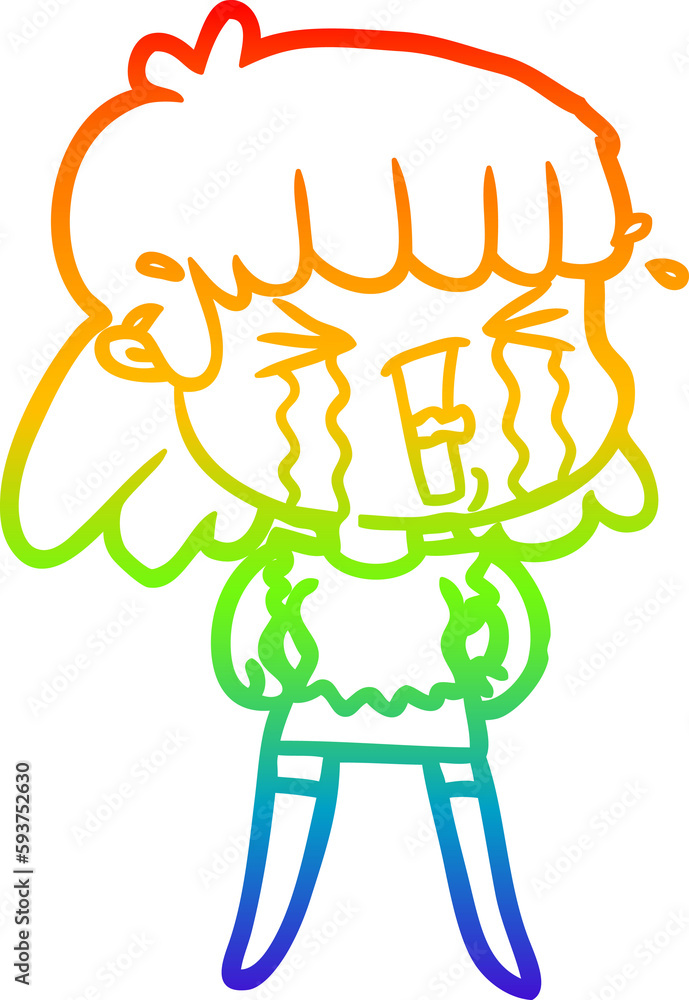 rainbow gradient line drawing cartoon woman crying rainbow gradient line drawing cartoon woman crying