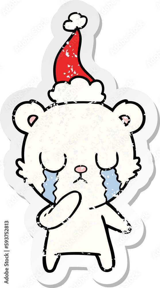 crying polar bear distressed sticker cartoon of a wearing santa hat crying polar bear distressed sticker cartoon of a wearing santa hat