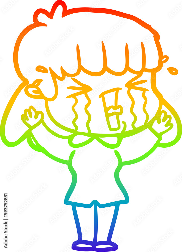 rainbow gradient line drawing cartoon woman in tears rainbow gradient line drawing cartoon woman in tears