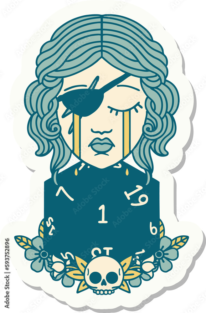 crying human rogue with natural one d20 roll sticker crying human rogue with natural one d20 roll sticker