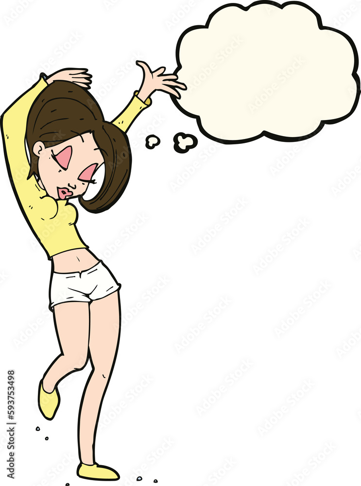cartoon pretty woman dancing with thought bubble cartoon pretty woman dancing with thought bubble