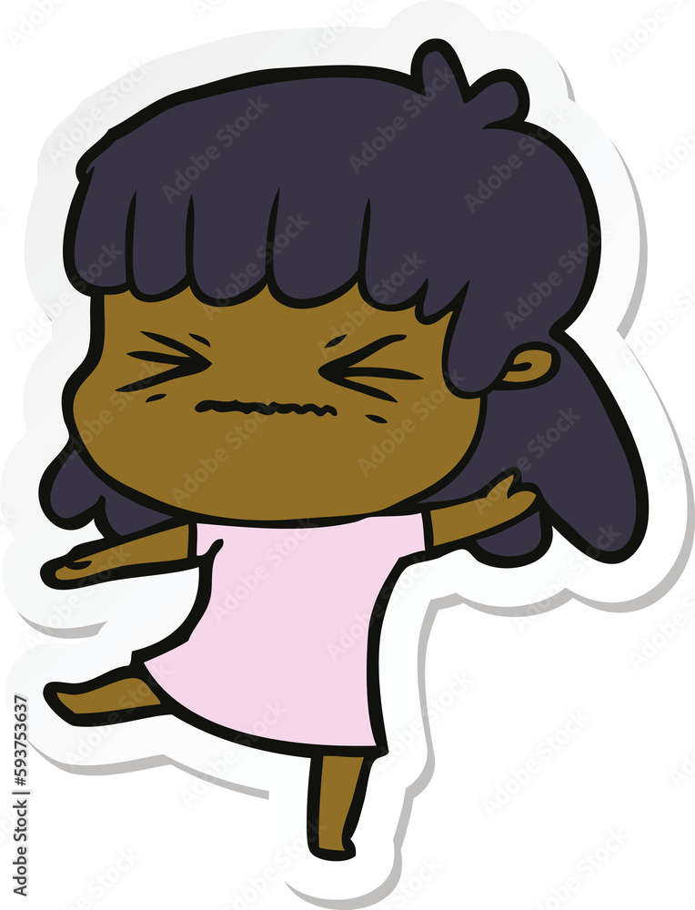sticker of a cartoon angry girl