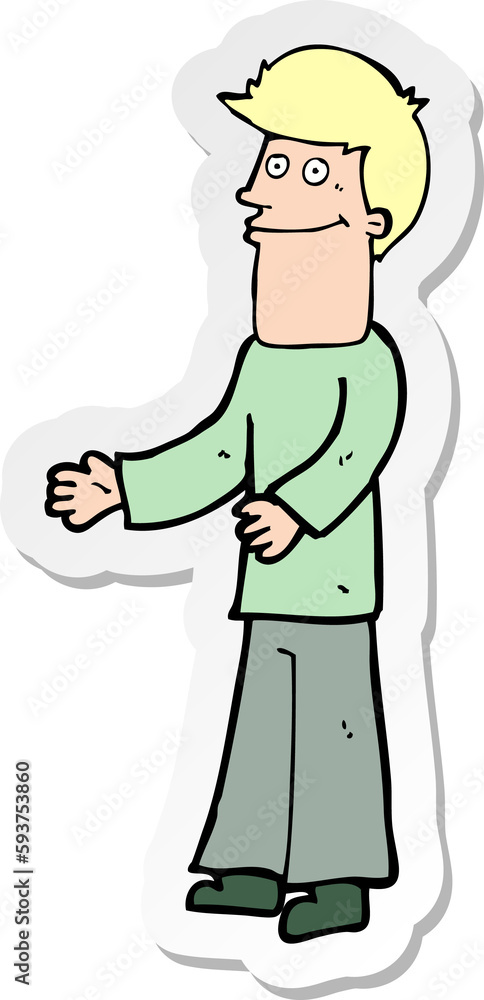 sticker of a cartoon man shrugging shoulders sticker of a cartoon man shrugging shoulders